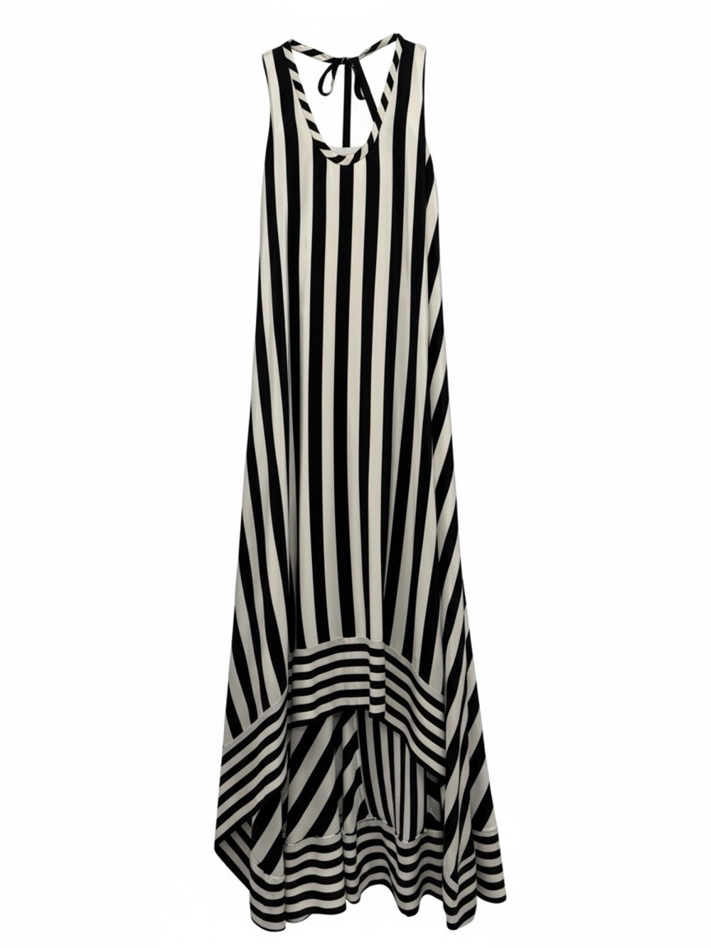 BCBGMaxazria Black & White Striped Maxi Dress - Sleeveless Tie Back